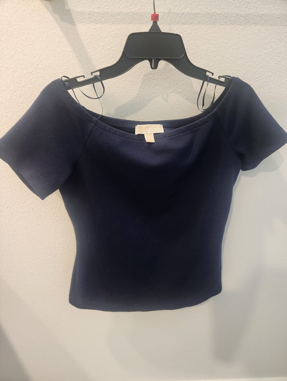 Michael Kors Navy Off Shoulder Crop Business Casual Top